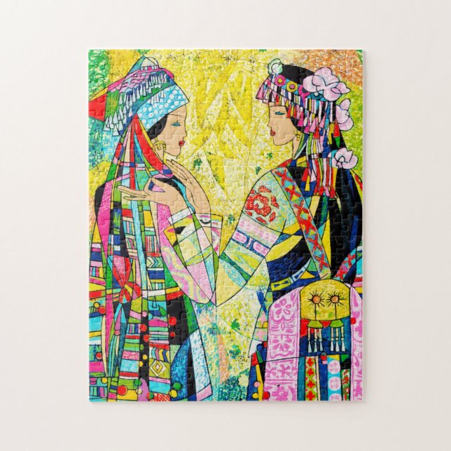Sisters Hao Ping oriental girls vibrant colourful Jigsaw Puzzle (Vertical)