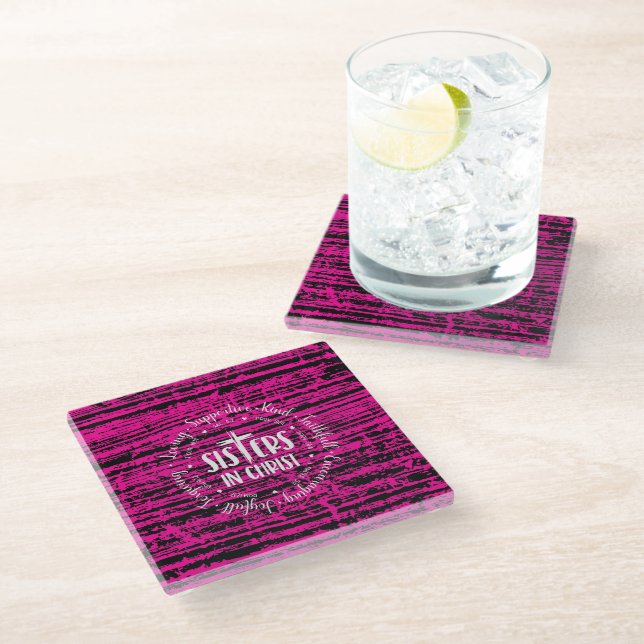 sisters in christ glass coaster (Angled)