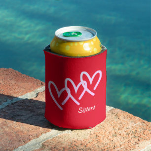 Sisters Love Red Heart Can Cooler