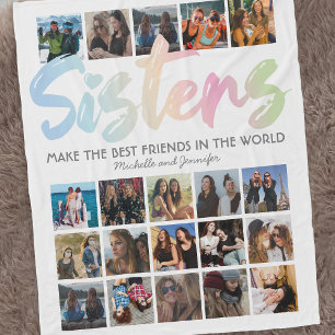 Sisters Pastel Rainbow Photo Fleece Blanket