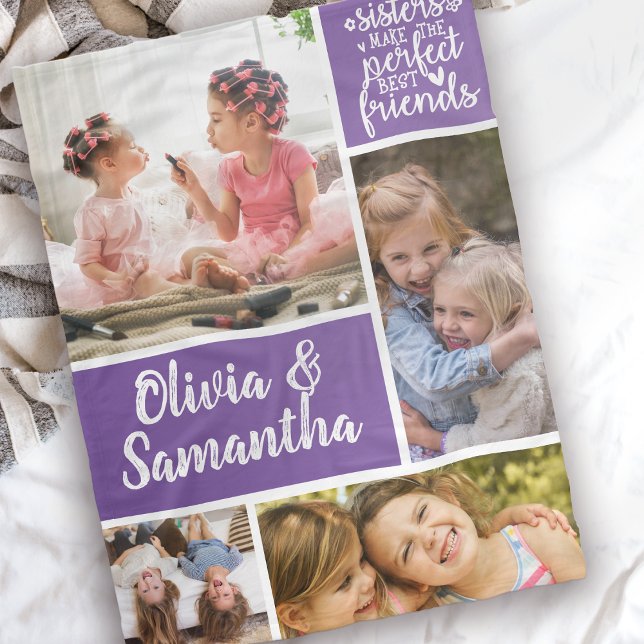 Sisters Photo Collage Best Friends Trendy  Fleece Blanket (Creator Uploaded)