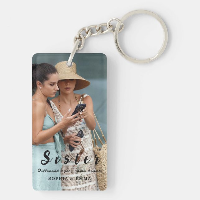 Sisters Photo Collage Keychain – Same Hearts (Back)