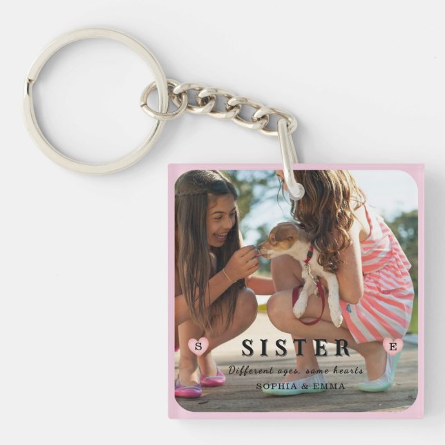 Sisters Photo Collage Keychain – Same Hearts (Front)