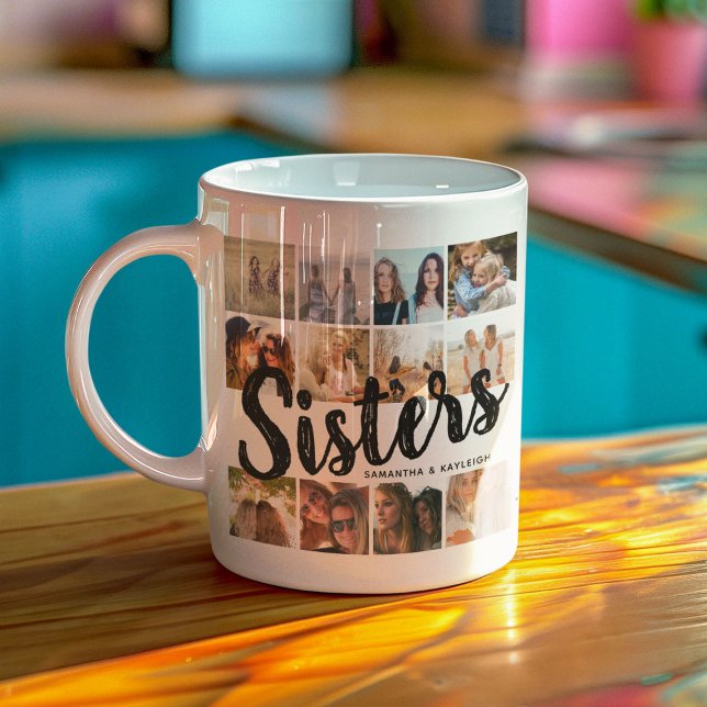 SISTERS, Photo Collage & Names Sibling Coffee Mug (Creator Uploaded)