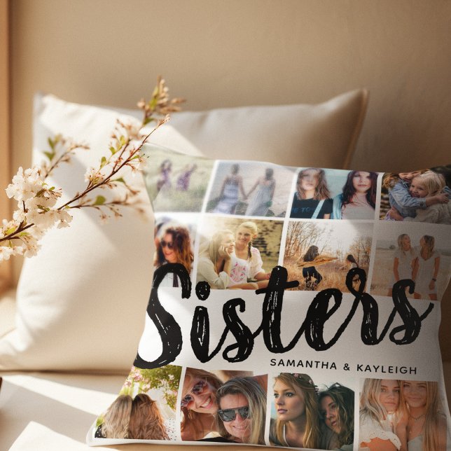 SISTERS, Photo Collage & Names Sibling Cushion (Creator Uploaded)