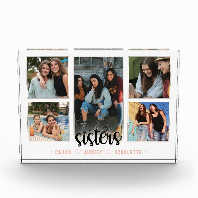 Sisters Photo Collage with 5 Photos & Custom Text (Front)