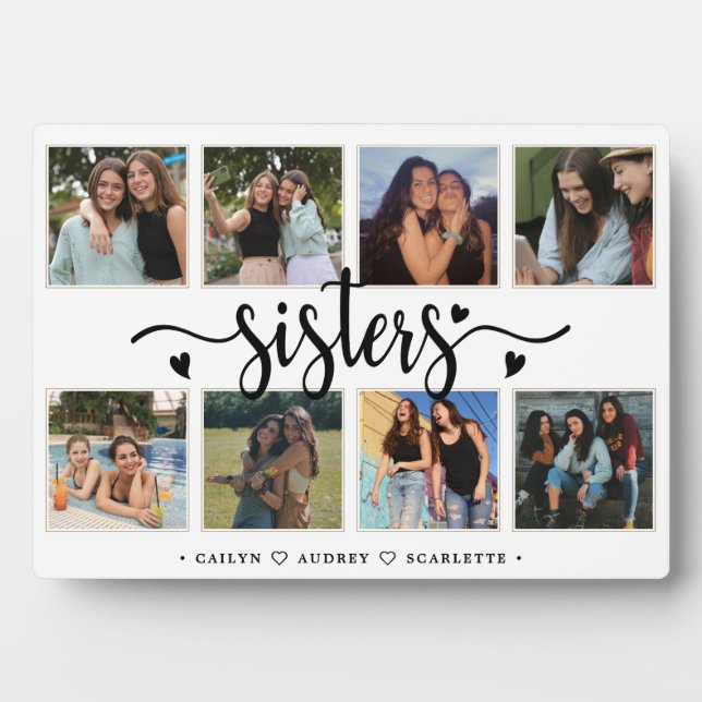 Sisters Photo Collage with 8 Photos & Custom Text Plaque (Front)
