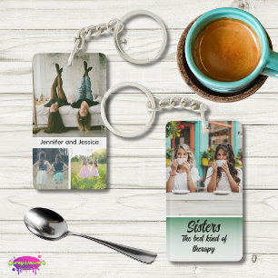 Sisters Photo Collage with Names, Best Therapy Key Ring