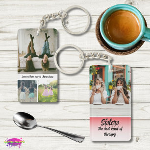 Sisters Photo Collage with Names, Best Therapy Key Ring