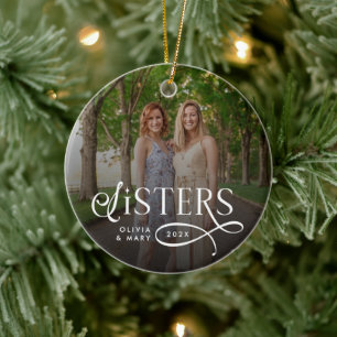 Sisters Photo Personalized Monogram Ceramic Ornament