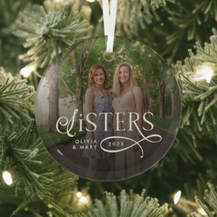 Sisters Photo Personalized Monogram Glass Tree Decoration