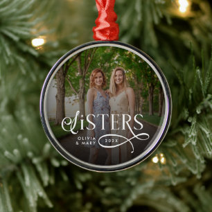 Sisters Photo Personalized Monogram Metal Ornament