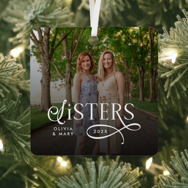 Sisters Photo Personalized Monogram Metal Tree Decoration (Insitu)