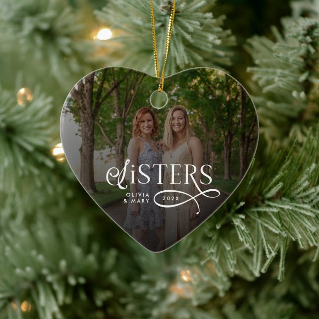 Sisters Photo Personalized Name Gifts Ceramic Ornament (Tree)