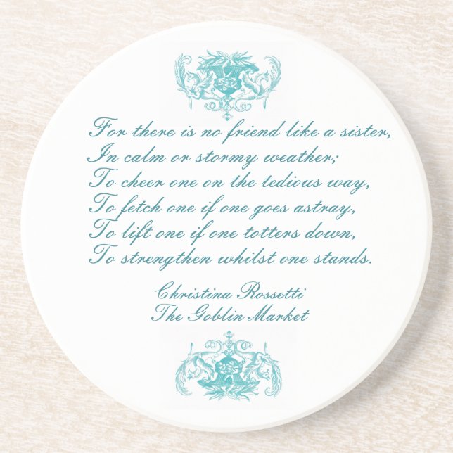 Sisters Poem by Christina Rosetti in Blue Ink Coaster (Front)