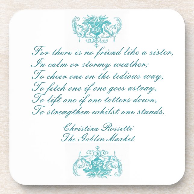 Sisters Poem by Christina Rosetti in Blue Ink Coaster (Front)