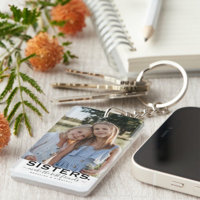 SISTERS Quote & 2 Photo Gift Key Ring (Front Right)