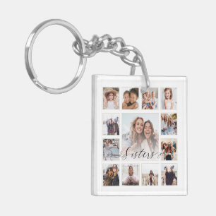Sisters Script Family Memory Photo Grid Collage Key Ring