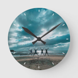Sisters Script Family Memory Photo  Round Clock