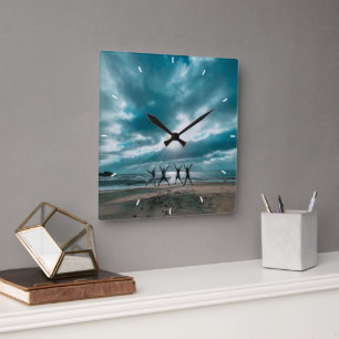 Sisters Script Family Memory Photo  Square Wall Clock