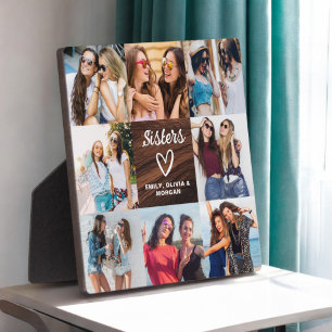 Sisters Script Gift For Friends Wood Photo Collage Plaque
