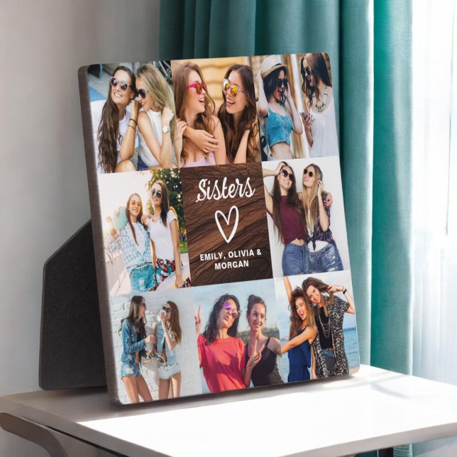 Sisters Script Gift For Friends Wood Photo Collage Plaque (Creator Uploaded)