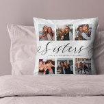 Sisters Script | Gift For Sisters Photo Collage Cushion<br><div class="desc">A special and memorable photo collage gift for sisters. The design features a six photo collage layout to display six of your own special sister photos. "Sisters" is designed in stylish black script calligraphy and customised with sister's names. Send a memorable and special gift to yourself and your sister(s) that...</div>