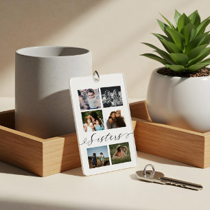 Sisters Script   Gift For Sisters Photo Collage Key Ring