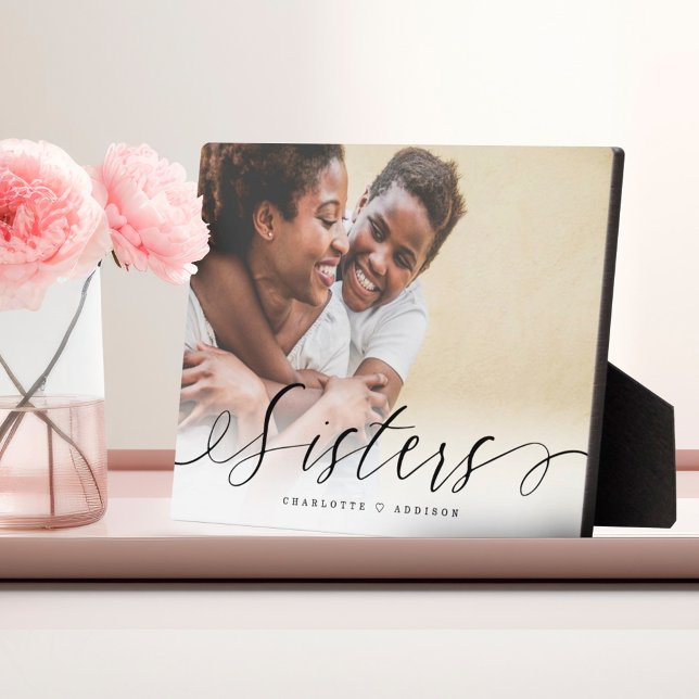 Sisters Script Gift For Sisters Photo Keepsake Plaque (Sisters Script Gift For Sisters Photo Keepsake Plaque)