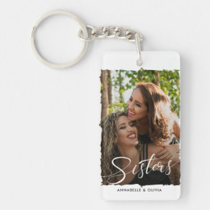 Sisters Script Modern Photo  Key Ring