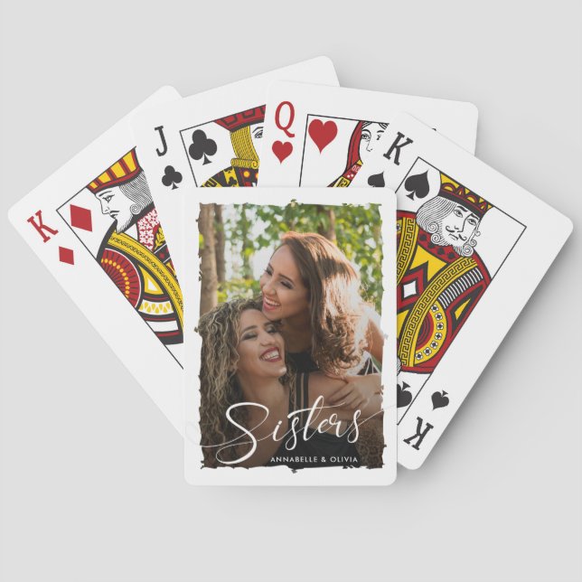 Sisters Script Modern Photo  Playing Cards (Back)