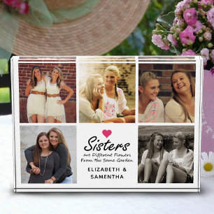 Sisters Script Quote Hot Pink Heart Photo Collage Block