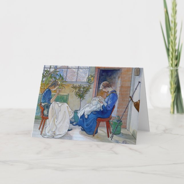 Sisters Sewing by the Fireplace Card (Front)