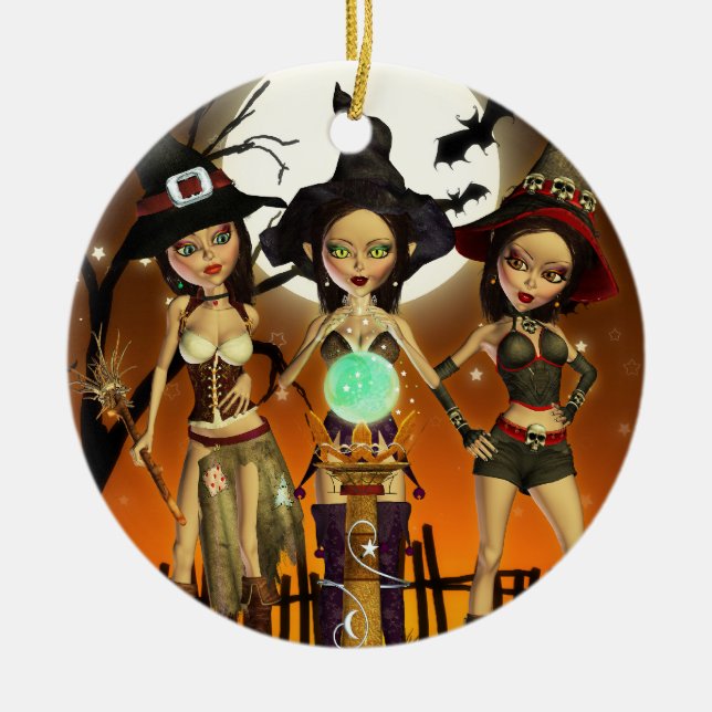 Sisters Three Enchanting Witch Round Ornament (Front)
