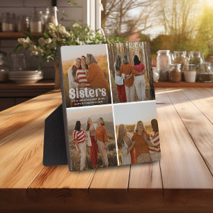 Sisters Trendy Typography 4 Photo Keepsake  Plaque