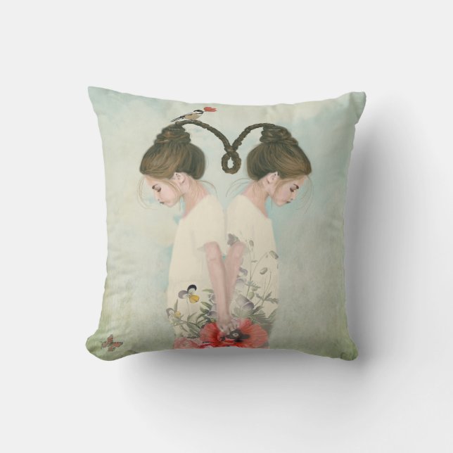 Sisters, twins, meadows, fine art, cushion (Front)