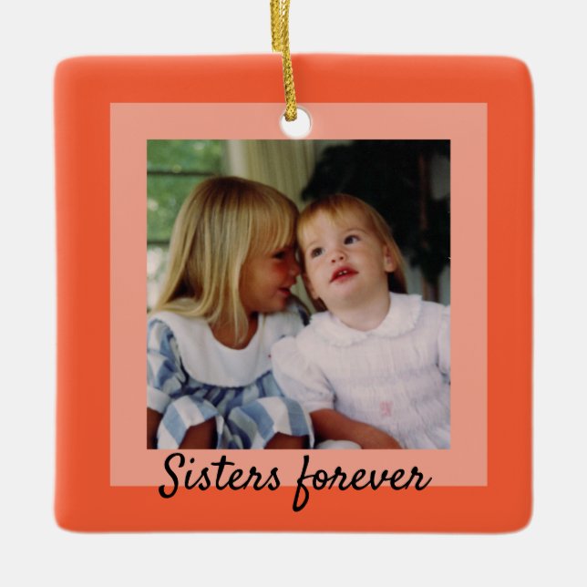 Sisters Two-Tone Orange Framed Photo Ornament (Front)