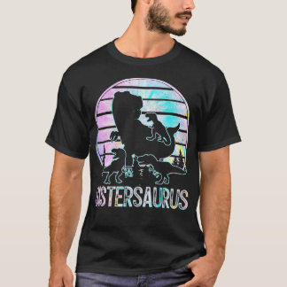 SisterSaurus Funny Dinosaur Sister of 3 Kids Tie D T-Shirt