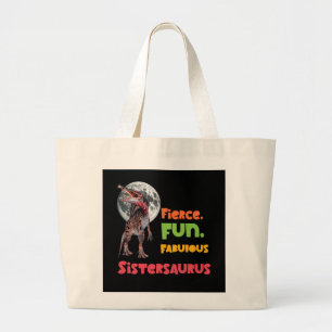 Sistersaurus Matching Sisters Dino Squad Design Large Tote Bag