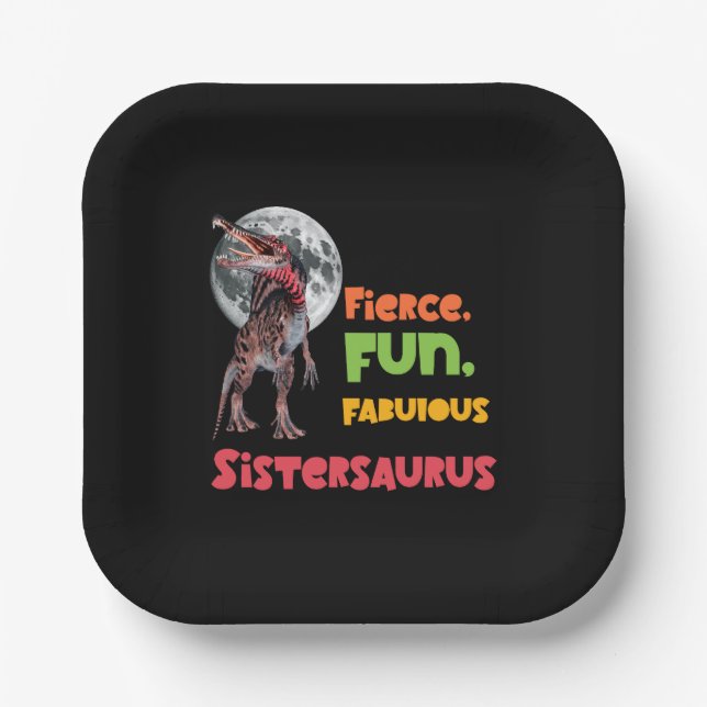 Sistersaurus Matching Sisters Dino Squad Design Paper Plate (Front)