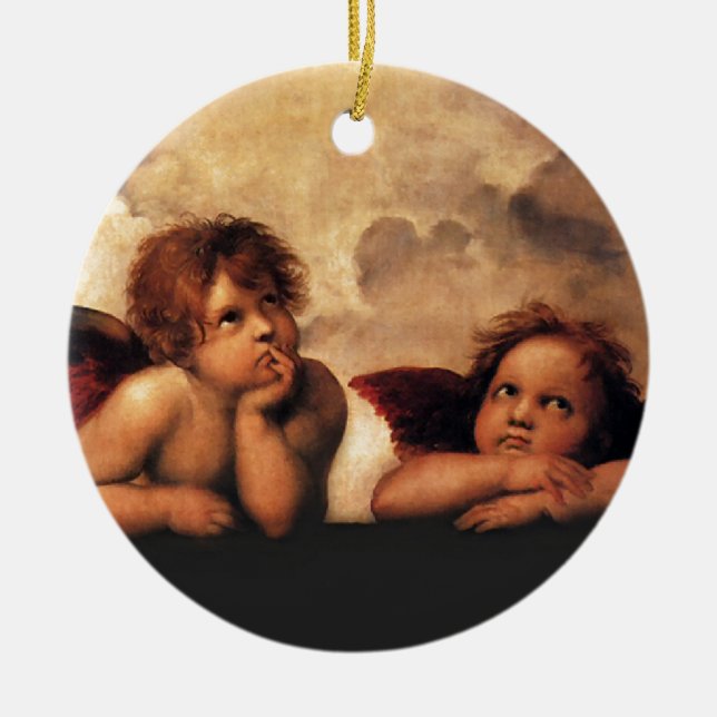 Sistine Madonna 2 Angels by Raphael Ceramic Ornament (Front)