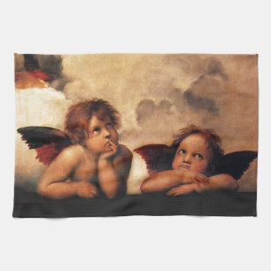 Sistine Madonna 2 Angels by Raphael Tea Towel