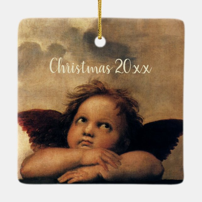 Sistine Madonna Angels by Raphael Sanzio Ceramic Ornament (Back)