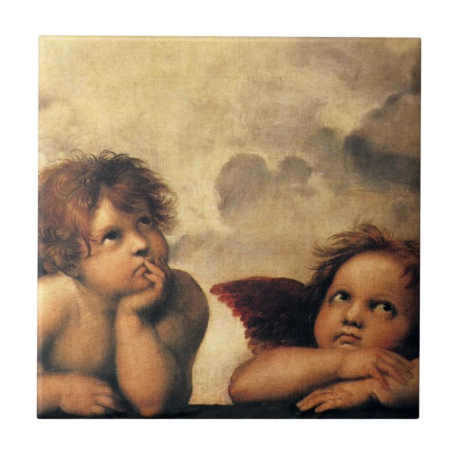 Sistine Madonna Angels by Raphael Sanzio Ceramic Tile (Front)
