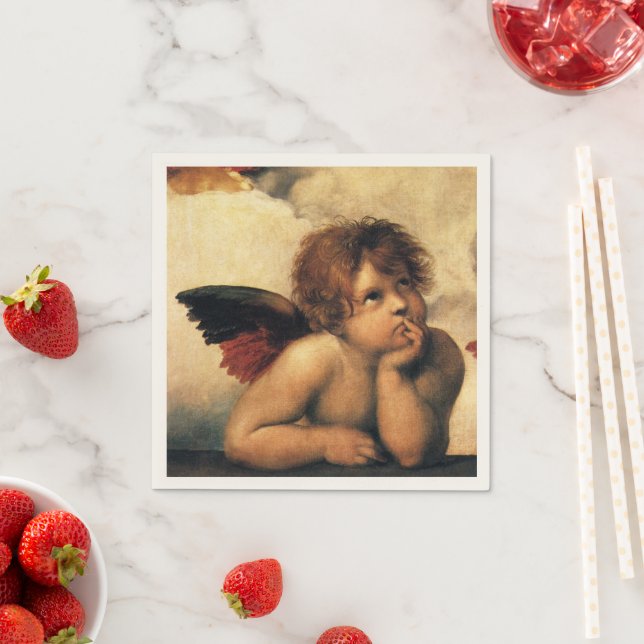 Sistine Madonna Angels by Raphael Sanzio Napkin (Insitu)
