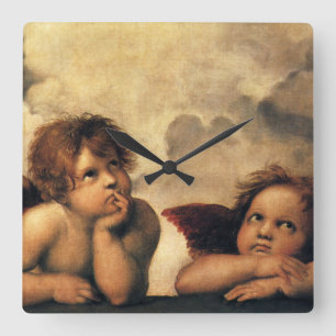 Sistine Madonna Angels by Raphael Sanzio Square Wall Clock