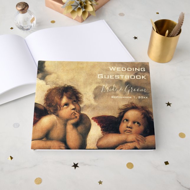 Sistine Madonna Angels by Raphael Wedding Guest Book (Front Open)