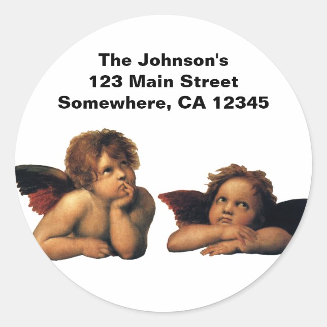 Sistine Madonna, Angels detail by Raphael Sanzio Classic Round Sticker (Front)