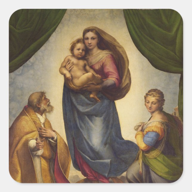 Sistine Madonna by Rapahel Square Sticker (Front)