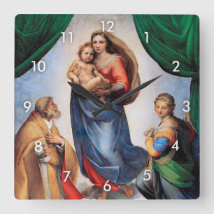 Sistine Madonna, Raphael Square Wall Clock